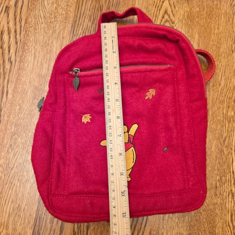 Disney Store Winnie the Pooh Red Felt Embroidered Fall Leaves Mini Backpack Bag